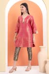 Shop_MINIME ORGANICS_Pink Brocade Embroidery Designer Woven Kurta Set _Online_at_Aza_Fashions