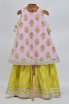 Buy_MINIME ORGANICS_Pink Cotton Zari Floral Print Baby Kurta Set _at_Aza_Fashions