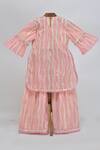 Shop_MINIME ORGANICS_Pink Cotton Embroidery, Lace, Pom-poms Printed Kurta Set With Sharara _at_Aza_Fashions