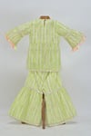 Shop_MINIME ORGANICS_Green Cotton Tassels, Embroidery Light Printed Kurta Sharara Set _at_Aza_Fashions