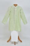 Buy_MINIME ORGANICS_Green Georgette, Cotton Sequins, Embroidery Patterned Kurta Set _at_Aza_Fashions