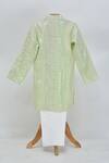 Shop_MINIME ORGANICS_Green Georgette, Cotton Sequins, Embroidery Patterned Kurta Set _at_Aza_Fashions