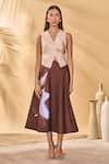 Buy_Masaba_Peach Linen V-neck Hidden Within Swing Skirt Set _at_Aza_Fashions
