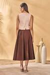 Shop_Masaba_Peach Linen V-neck Hidden Within Swing Skirt Set _at_Aza_Fashions