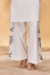 Masaba_Ivory Cotton, Linen Embroidery Round Neck Trellis Palm Trouser Set _Online_at_Aza_Fashions