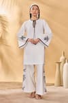Buy_Masaba_Ivory Cotton, Linen Embroidery Round Neck Trellis Palm Trouser Set _at_Aza_Fashions