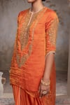 Buy_Adi By Aditya Khandelwl_Orange Silk Embroidery, Zari Round Neck Burnt Hand Kurta Set 