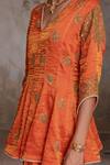 Shop_Adi By Aditya Khandelwl_Orange Silk Zari Split V-neck Burnt Peplum Kurta And Draped Skirt 