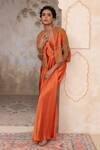 Shop_Adi By Aditya Khandelwl_Orange Silk, Satin Zari, Embroidery V-, Open Burnt Hand Kurta Set _Online_at_Aza_Fashions