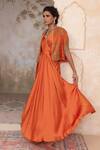 Adi By Aditya Khandelwl_Orange Silk, Satin Zari, Embroidery V-, Open Burnt Hand Kurta Set _at_Aza_Fashions