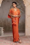 Buy_Adi By Aditya Khandelwl_Orange Silk, Satin Zari, Embroidery V-, Open Burnt Hand Kurta Set _at_Aza_Fashions