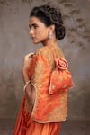 Shop_Adi By Aditya Khandelwl_Orange Silk, Satin Zari, Embroidery V-, Open Burnt Hand Kurta Set 