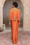 Adi By Aditya Khandelwl_Orange Silk, Satin Zari, Embroidery V-, Open Burnt Hand Kurta Set _Online_at_Aza_Fashions