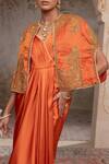 Adi By Aditya Khandelwl_Orange Silk, Satin Zari, Embroidery V-, Open Burnt Hand Kurta Set _Online