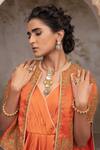 Buy_Adi By Aditya Khandelwl_Orange Silk, Satin Zari, Embroidery V-, Open Burnt Hand Kurta Set _Online