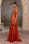 Buy_Adi By Aditya Khandelwl_Orange Silk Embroidery V-neck Burnt Hand Kurta Set _Online_at_Aza_Fashions