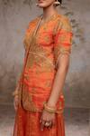 Shop_Adi By Aditya Khandelwl_Orange Silk Embroidery V-neck Burnt Hand Kurta Set 