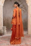 Adi By Aditya Khandelwl_Orange Silk Embroidery, Zari Sweetheart Neck Burnt Peplum Kurta Sharara Set _Online_at_Aza_Fashions