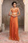 Adi By Aditya Khandelwl_Orange Silk Zari Sweetheart Neck Burnt Hand Embroidered Kurta Set _Online_at_Aza_Fashions