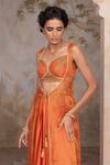 Buy_Adi By Aditya Khandelwl_Orange Silk Zari Sweetheart Neck Burnt Hand Embroidered Kurta Set _Online_at_Aza_Fashions