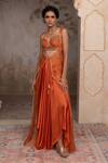 Shop_Adi By Aditya Khandelwl_Orange Silk Zari Sweetheart Neck Burnt Hand Embroidered Kurta Set 
