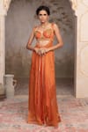 Buy_Adi By Aditya Khandelwl_Orange Silk Zari Sweetheart Neck Burnt Hand Embroidered Kurta Set _at_Aza_Fashions