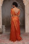 Adi By Aditya Khandelwl_Orange Silk Embroidery Scoop Neck Burnt Hand Kurta Set _Online_at_Aza_Fashions