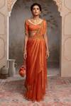 Shop_Adi By Aditya Khandelwl_Orange Silk Embroidery Scoop Neck Burnt Hand Kurta Set _Online_at_Aza_Fashions