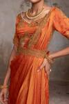 Adi By Aditya Khandelwl_Orange Silk Embroidery Scoop Neck Burnt Hand Kurta Set _at_Aza_Fashions