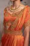 Buy_Adi By Aditya Khandelwl_Orange Silk Embroidery Scoop Neck Burnt Hand Kurta Set 