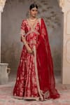 Buy_Adi By Aditya Khandelwl_Red Jacquard, Silk , Embroidery V-neck Blood Hand Anarkali Set _at_Aza_Fashions