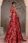Adi By Aditya Khandelwl_Red Jacquard, Silk , Embroidery V-neck Blood Hand Anarkali Set _Online_at_Aza_Fashions