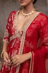 Buy_Adi By Aditya Khandelwl_Red Jacquard, Silk , Embroidery V-neck Blood Hand Anarkali Set 