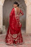 Shop_Adi By Aditya Khandelwl_Red Jacquard, Silk , Embroidery V-neck Blood Hand Anarkali Set _at_Aza_Fashions
