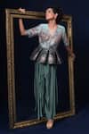 Adi By Aditya Khandelwl_Blue Jacquard Embroidery V-neck Hand Peplum Top And Skirt Set _Online_at_Aza_Fashions