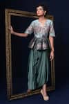 Buy_Adi By Aditya Khandelwl_Blue Jacquard Embroidery V-neck Hand Peplum Top And Skirt Set _at_Aza_Fashions