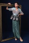 Shop_Adi By Aditya Khandelwl_Blue Jacquard Embroidery V-neck Hand Peplum Top And Skirt Set _at_Aza_Fashions