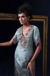 Adi By Aditya Khandelwl_Blue Jacquard, Crepe Embroidery V-neck Hand Kurta Set _Online_at_Aza_Fashions