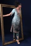 Shop_Adi By Aditya Khandelwl_Blue Jacquard, Crepe Embroidery V-neck Hand Kurta Set _at_Aza_Fashions