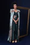 Buy_Adi By Aditya Khandelwl_Blue Jacquard Embroidery Sweetheart , Round And Green Hand Kurta Set _Online_at_Aza_Fashions