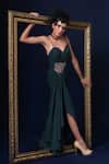 Adi By Aditya Khandelwl_Blue Jacquard Embroidery Sweetheart , Round And Green Hand Kurta Set _at_Aza_Fashions