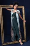 Buy_Adi By Aditya Khandelwl_Blue Jacquard Embroidery Sweetheart , Round And Green Hand Kurta Set _at_Aza_Fashions
