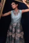 Adi By Aditya Khandelwl_Blue Jacquard Embroidery Round Neck Hand Anarkali Kurta Set _Online_at_Aza_Fashions