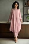 Buy_OMI_Pink Chanderi, Cotton Satin Embroidery Collared Kurta Set 
