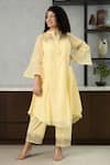 Buy_OMI_Yellow Chanderi, Cotton Satin Embroidery Collared Kurta Set _at_Aza_Fashions