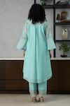 Shop_OMI_Aqua Chanderi, Cotton Satin Embroidery Collared Blue Kurta Set _at_Aza_Fashions