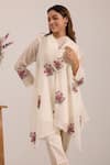 Buy_OMI_Off White Chanderi, Cotton Satin Embroidery Round Neck Cowl Kurta Set  _Online_at_Aza_Fashions