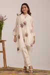 Buy_OMI_Off White Chanderi, Cotton Satin Embroidery Round Neck Cowl Kurta Set  _at_Aza_Fashions