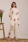 OMI_Off White Chanderi, Cotton Satin Embroidery Round Neck Cowl Kurta Set  _at_Aza_Fashions