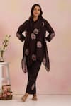 Buy_OMI_Black Chanderi, Cotton Satin Embroidery Cowl Neck Kurta Set _at_Aza_Fashions